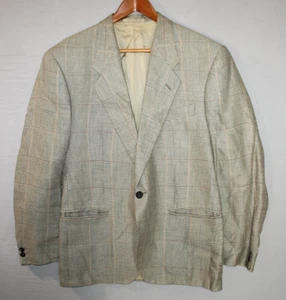Tessuti Brghenti Herren Beige Kariert Leinen Ein Knopf Blazer Größe EU 48 US 40 - Bild 1 von 22