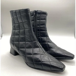 Napoleoni Quilted Leather Ankle Boots Clipped Toe Block Heel Women's Shoes - Picture 1 of 6