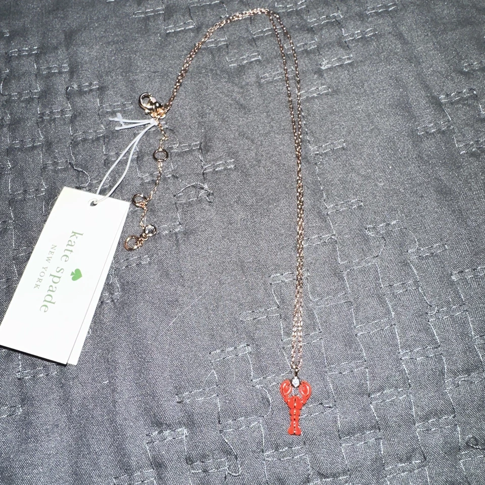 Kate Spade Love Lobster Rose Gold Tone CZ Stones Mini Pendant Necklace S107