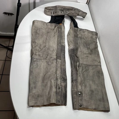 EE. UU. Bikers Dream Apparel Chaps Gris Cuero Genuino XXL Bikercore Motocicleta Foto 1 de 4
