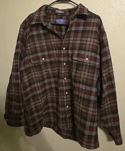 Pendleton vintage flanella grande lungo grigio rosso plaid lana vergine pendleton - Foto 1 di 7
