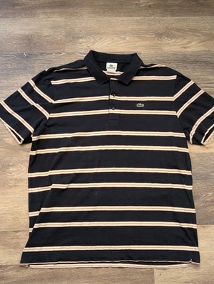 Camisa polo Lacoste para hombre talla 7 azul blanco a rayas manga corta logotipo de cocodrilo Foto 1 de 4