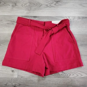 Ann Taylor The Marina Shorts Tie Front Size 8 Red Pockets Stretch Belted NWT $69 - Picture 1 of 9
