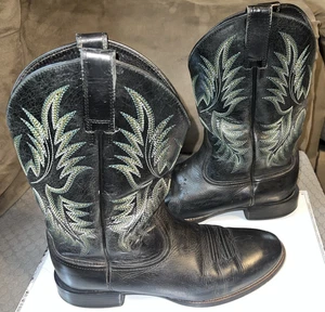 Men's Ariat Black Leather Round Toe Western Cowboy Boots Size: 10D See Pics - Picture 1 of 16