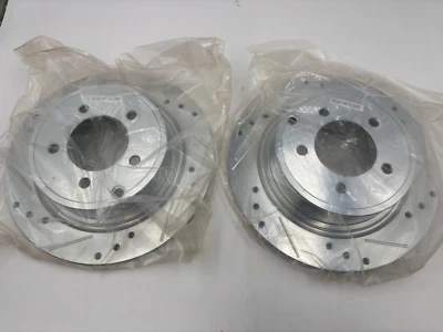New PowerStop Rear Brake Rotor Set AR83069XR & AR83069XL Drilled & Slotted - Image 1 of 4