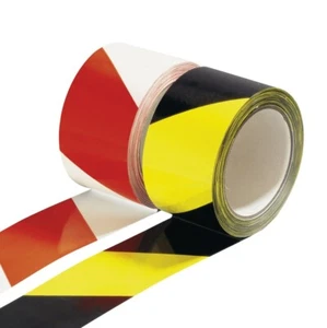 HAZARD WARNING TAPE ROLLS SELF ADHEASIVE MARKING BARIER SOCIAL SAFETY DISTANCING - Picture 1 of 7