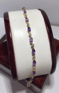 14k Yellow Gold 4+ Ct. Amethyst Diamond Multi Gemstone Tennis Estate Bracelet 7" - Picture 1 of 8