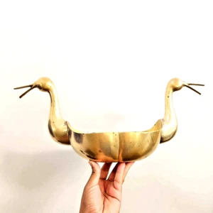 Vintage Double 2 Headed Brass Swan Goose Planter Centerpiece Bowl Circa 1970 - Picture 1 of 10
