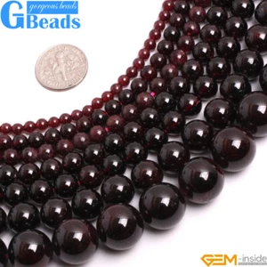 Dark Red Garnet Round Beads For Jewelry Making Free Shipping 15" Natural Stone - Bild 1 von 35