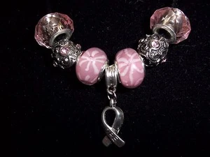 PINK Handmade Tibetan Silver CANCER AWARENESS "Hope" Charm Crystal Necklace N-23 - Picture 1 of 3