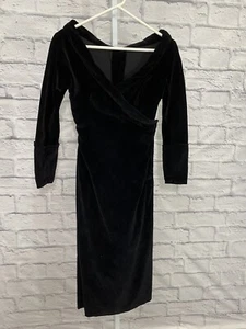 Handmade Black Velvet Midi Dress Sheath Wrap XS Goth Grunge Vintage - Picture 1 of 3