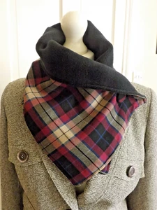 MacMillan Black Modern Tartan & Fleece Neck Warmer Scarf Snood Winter Gifts - Picture 1 of 4