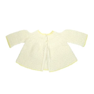 Cardigan fatto a mano bambina con bottoni maglione popcorn maglia bianco sporco anni 60 vintage - Foto 1 di 3