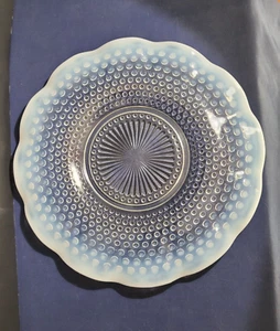 Anchor Hocking Glass Moonstone Hobnail Ruffle Edge plate 10 3/4" Opalescent - Picture 1 of 5