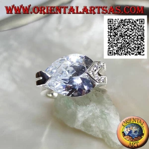 Anello in Argento 925‰rodiato con zircone a goccia bianco zirconi su un lato - Foto 1 di 2