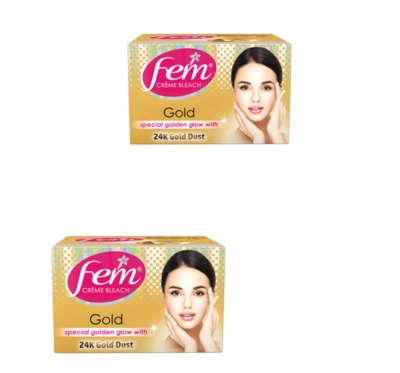 2 Fem Fairness Naturals Gold Creme Bleach 40g India Glowing Skin Fairness - Image 1 of 4
