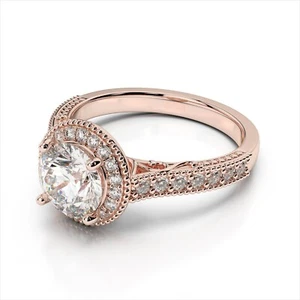 1.37 Ct Round Cut Lab Grown IGI Certified Diamond Wedding Ring 14K Rose Gold - Picture 1 of 3