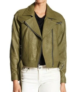Giacca moto PAIGE Sivan in pelle, colletto largo, zip asimmetrica XS, $995 nuova con etichette - Foto 1 di 10