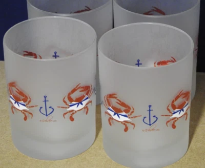 Culver Frosted Old Fashioned Sailor Crab Anchor Red White Blue Set of 4 NEW - Image 1 of 3