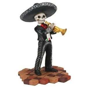 Skelett Totenkopf schwarz Mariachi Band Trompete Statue - Bild 1 von 1