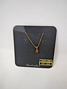 Handcrafted 14K Gold Small Garnet Pendant & !7" 1/20 14K Gold Filled Chain - Picture 1 of 2