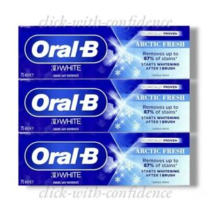 3 x Oral-B 3D White Enamel Safe Toothpaste Arctic Fresh Clinically Proven 75ml