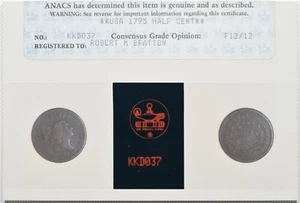 1795 1/2C ANACS Photograde F12 C-6b Liberty Cap Half Cent Thick Planchet Pl Edge - Picture 1 of 4