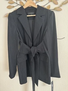 DONNA KARAN Tie-Front Pinstripe Blazer - Picture 1 of 7
