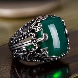 Agate Men's Ring 925 Sterling Silver With Sword Sides Size 7-15 - Picture 1 of 6