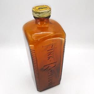 Vintage Fink Roselieve F-R Film Developing Liquid Amber empty Glass Bottle 9.5"T - Picture 1 of 14