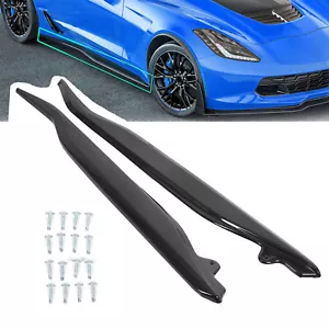For 2014-2019 14-Up Corvette C7 METALLIC Side Skirts Z06 Style ABS GLOSS BLACK - Picture 1 of 17