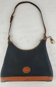 DOONEY & BOURKE Leather Handbag Purse Hand Bag - Brown and Navy Estate Sale Find - Picture 1 of 12