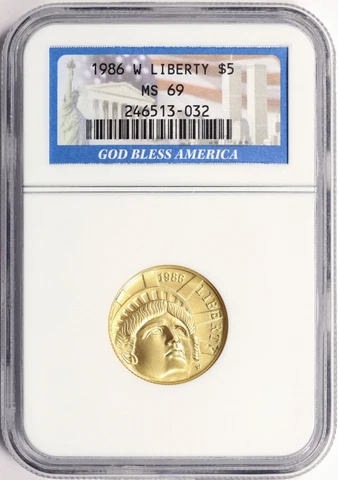 1986-W Statue of Liberty $5 Gold Commemorative NGC MS69 Cover