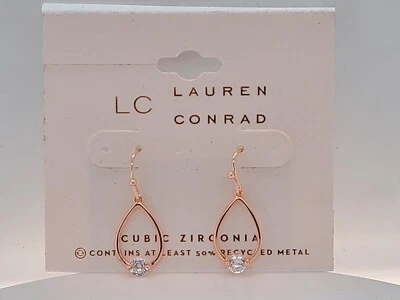 Pendientes colgantes LC Lauren Conrad circonita cúbica lágrima tono oro rosa Foto 1 de 4