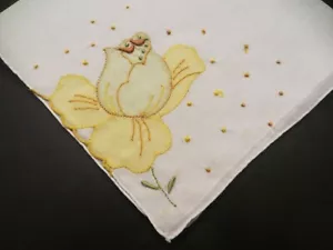 Vintage hanky handkerchief embroidered yellow flower French knots - Picture 1 of 6