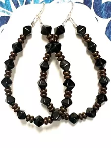 Texas Treasures Schwarz & Bronze Tschechisches Glas Träne Ohrringe 2,5 Zoll - Bild 1 von 4