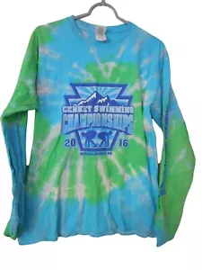 T-shirt unisex verde blu tie dye taglia L manica lunga double face cotone nuoto - Foto 1 di 5