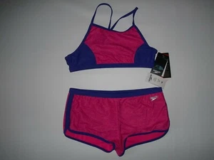 SPEEDO Heather Splice Pink BOYSHORT 2 Pc SWIMSUIT Bathing Suit Girls Size 16 NEW - Picture 1 of 4