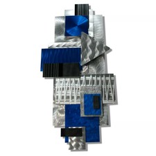 Statements2000 Modern 3D Metal Wall Sculpture Large Silver Blue Decor Jon Allen