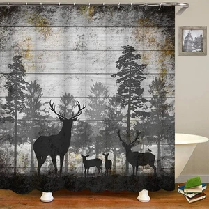 Rustic Deer Shower Curtain Wild Animal in Black and Grey Forest Bath Curtain ... - Bild 1 von 6
