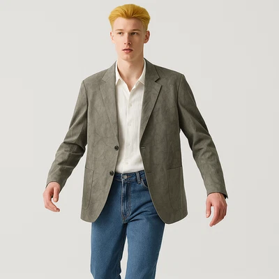 Мужской замшевый блейзер Halston Henry's of Witchita серый спортивное пальто размер 44R - Изображение 1 из 4