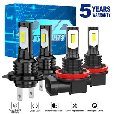 Combo H11 H7 LED Headlight Bulb Kit High Low Beam Super Bright 6000K Xenon White - Image 1 of 4