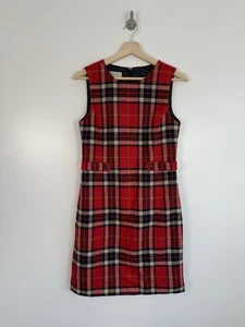 Hobbs Dress Size UK 8 Red Moon Tweed Wool Check Tartan Plaid Pinafore Shift - Picture 1 of 9