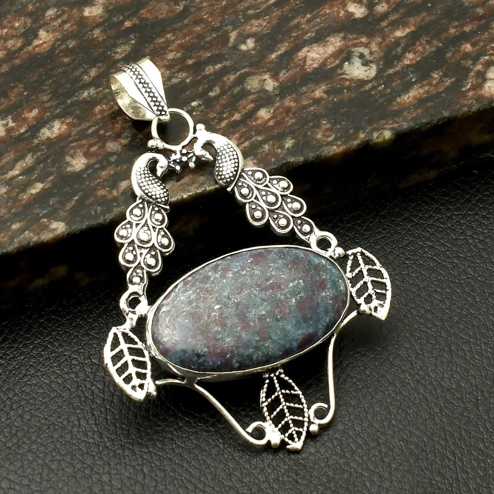 Joyería colgante de pájaro hecho a mano con piedras preciosas de zoisita de rubí para Año Nuevo 3" AP-43844 Foto 1 de 1