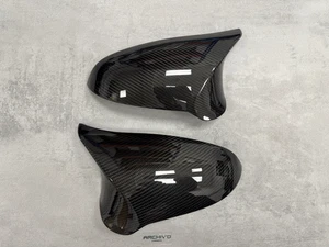 Real Dry Carbon Fibre Wing Mirror Caps Cover BMW F80 M3 F82 F83 M4 F87 M2 RHD - Picture 1 of 20