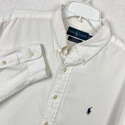 Ralph Lauren White Button Down Shirt Men 17 32/33 Blue Pony Long Sleeve Yarmouth - Image 1 of 4