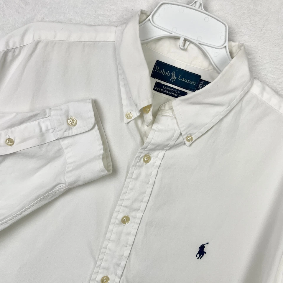 Camisa Ralph Lauren Blanca Abotonada Hombres 17 32/33 Azul Pony Manga Larga Yarmouth Foto 1 de 4