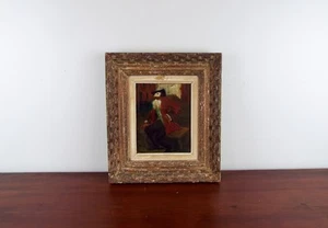 Vintage Öl auf Karton Gemälde französischer maskierter Herr signiert gerahmt Kunst 1940er - Bild 1 von 12