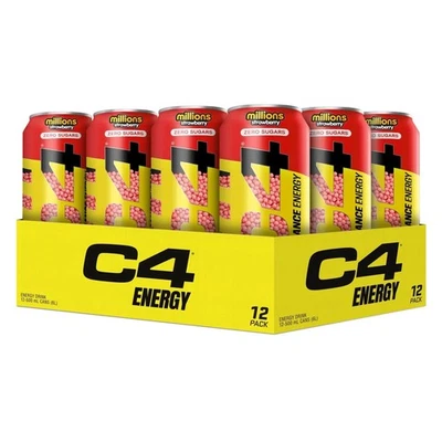 CELLUCOR C4 PERFORMANCE ENERGY CARBONATED DRINK 12 X 500ML MILLIONS STRAWBERRY