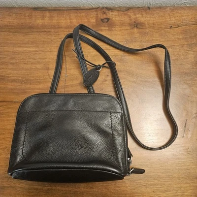 Bolso bandolera de cuero genuino negro Rolfs para mujer Foto 1 de 4